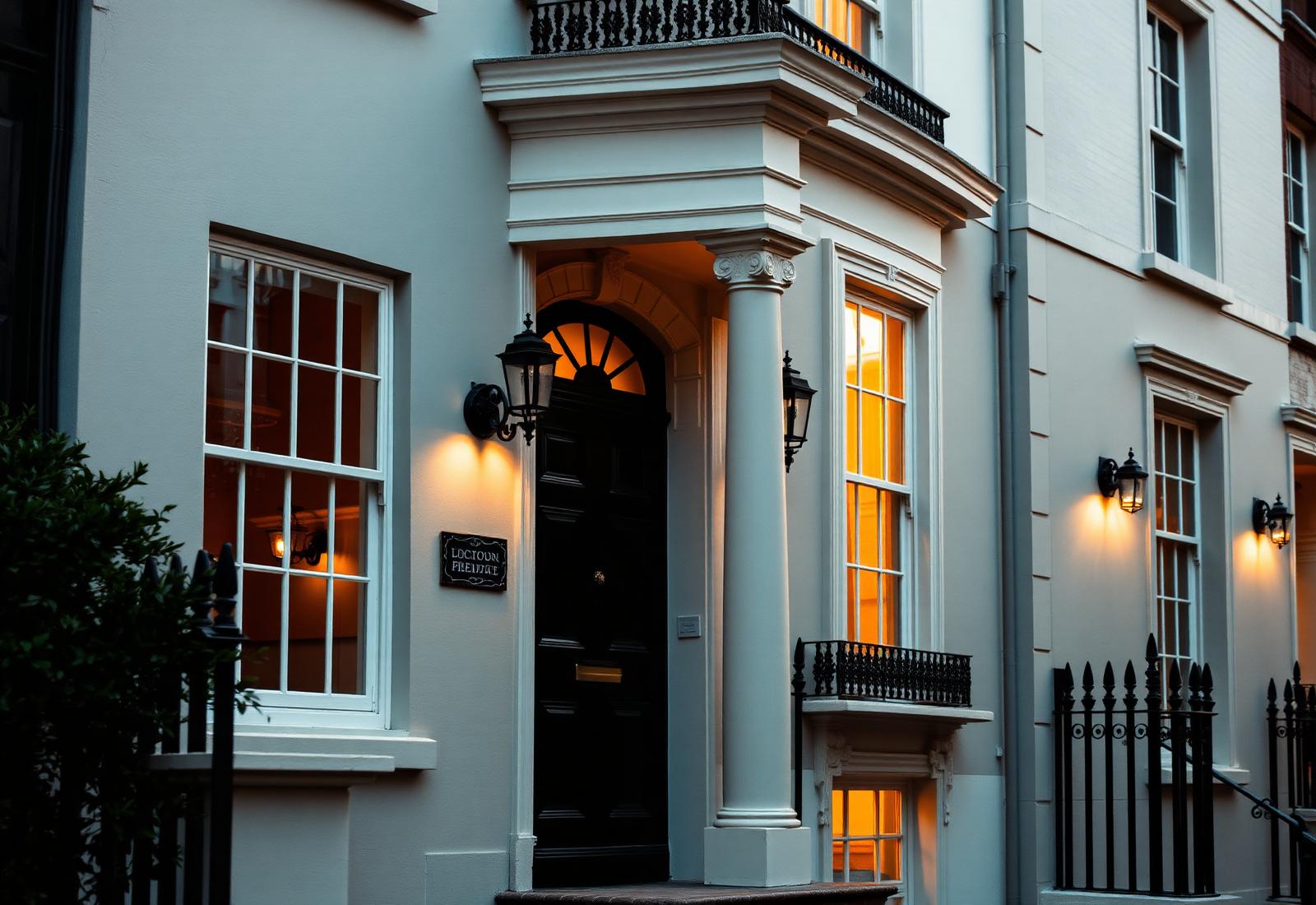 Elegant London townhouse at dusk